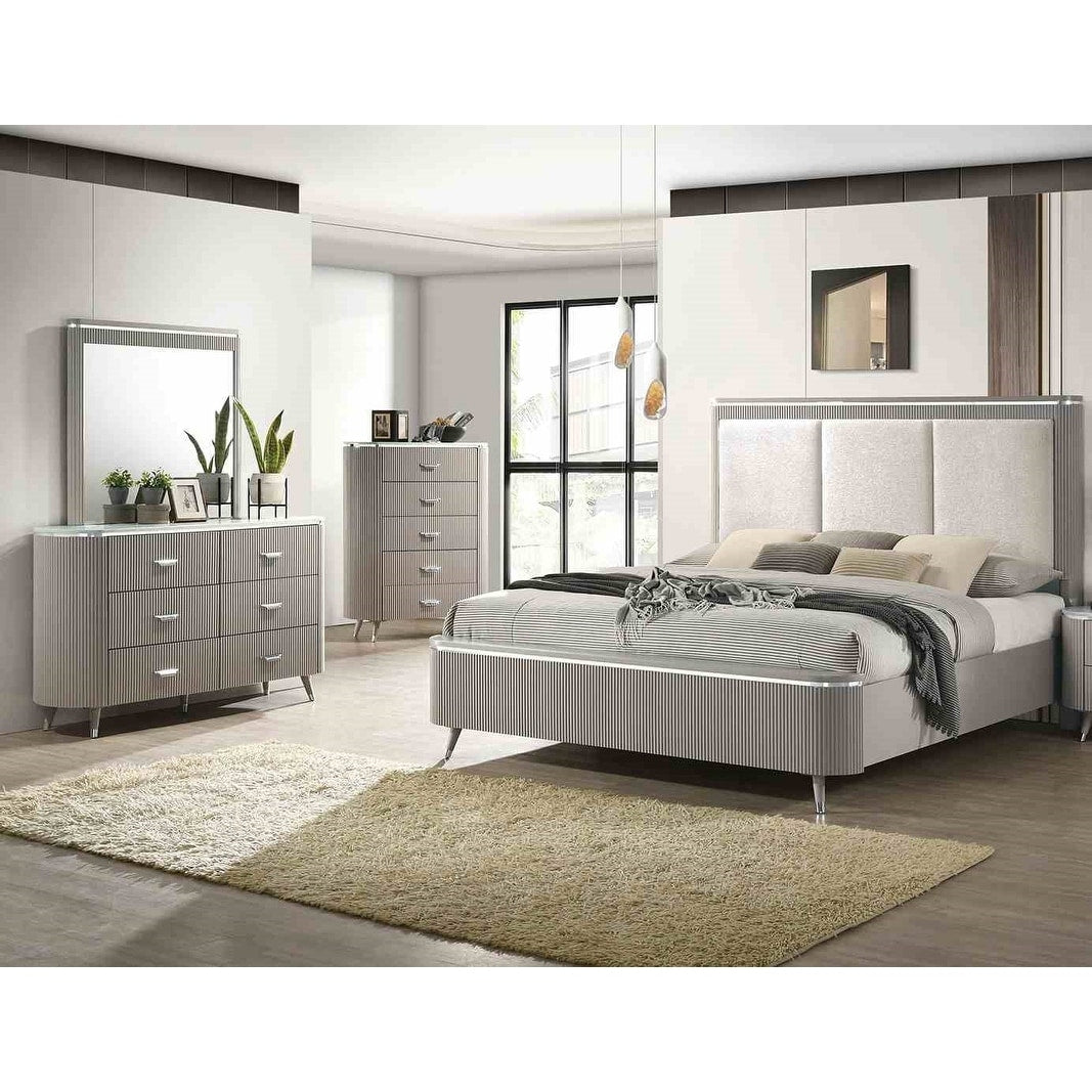 Modern Bed Chest Dresser Mirror 4 Piece Bedroom Set