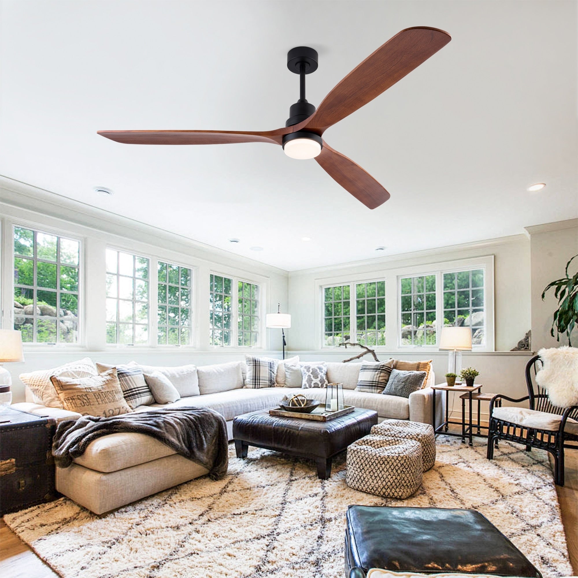 Modern Bedroom Black Wood Ceiling Fan With Remote Control