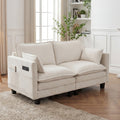 Modern Beige Chenille Loveseat Sofa 2 Seat Compact Couch With Dual Usb Charging Ports And Side Pockets