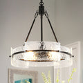 Modern Black 4 Light Clear Rippled Glass Pendant Light For Kitchen Island