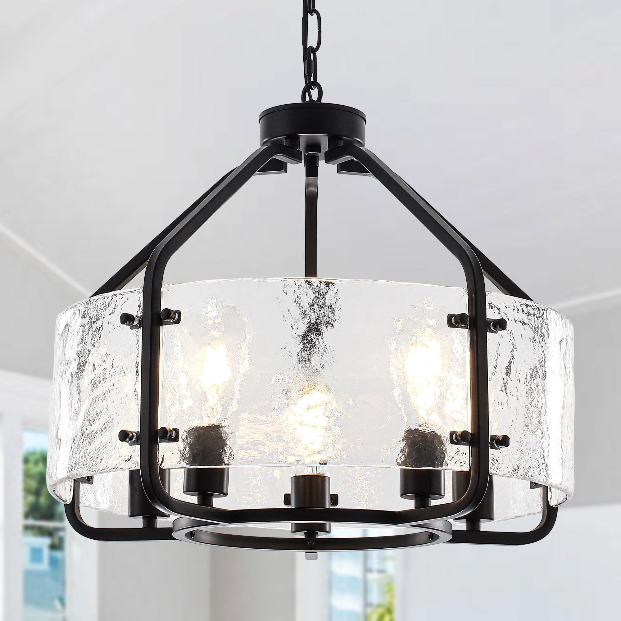 Modern Black 5 Light Clear Glass Pendant Light For Dining Room Kitchen Island