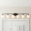 Modern Black Bathroom Vanity Light White Glass Wall Sconces Lamps With 6 Lights