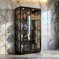 Modern Black Display Cabinet With Glass Doors 75 Tall Curio Cabinet With Tempered Glass Shelves Bookshelves Led Light