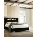 Modern Black High Gloss Finish Shelf Headboard Led Bed 1Pc