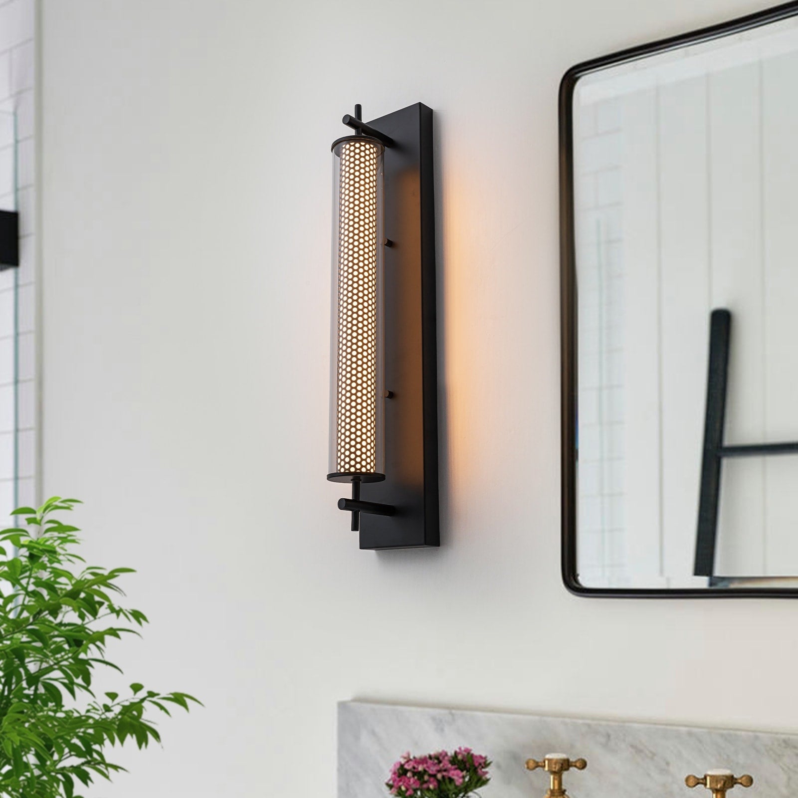 Modern Black Led Vanity Light Cylinder Glass Shades Dimmable Bathroom