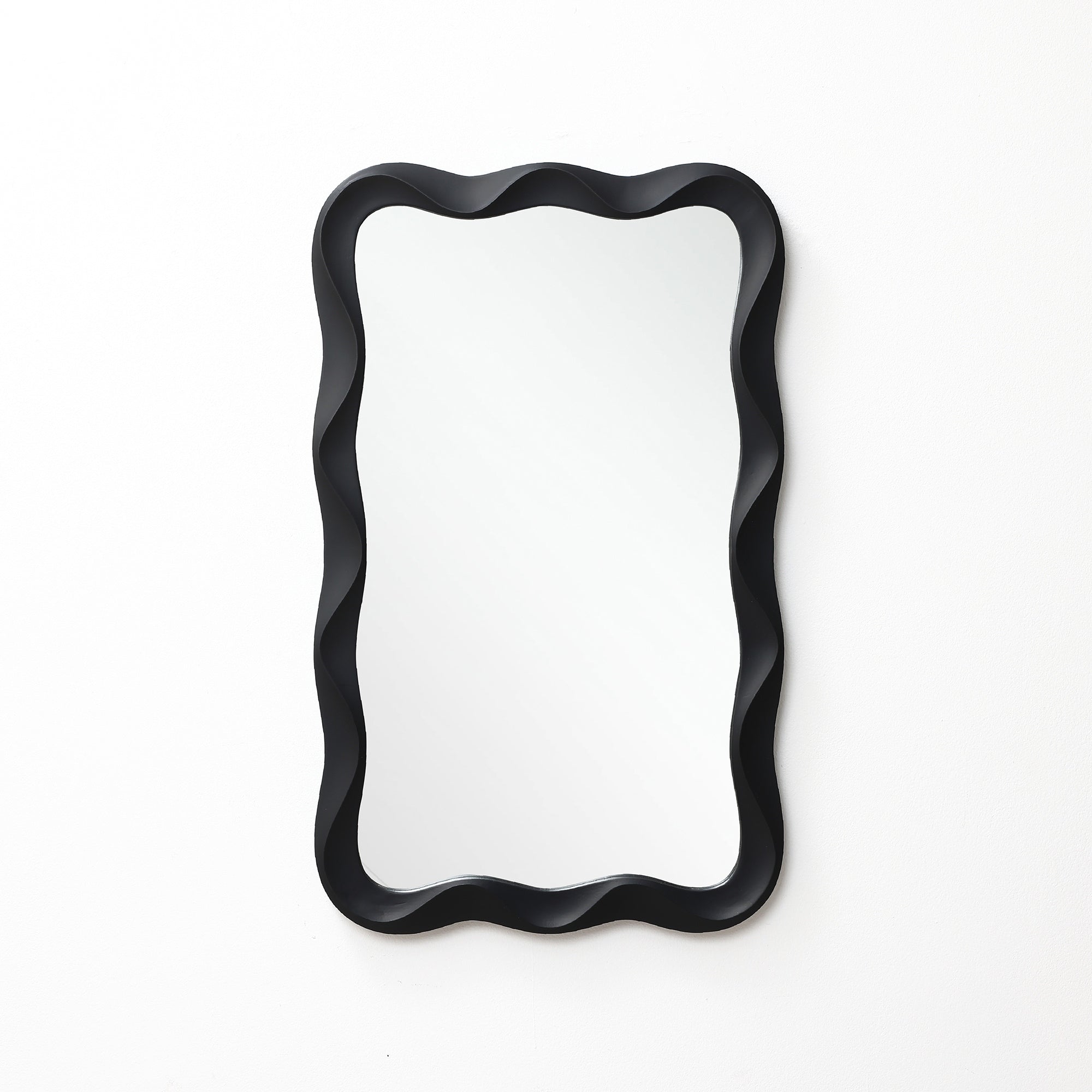 Modern Black Mdf Wood Wavy Rectangle Wall Mirror 35.4 H X 21.65 W Home Decor 35.43 H X 21.65 W