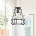 Modern Black Pendant Light With Gourd Glass Wire Cage Kitchen Island Dia.11.02 In