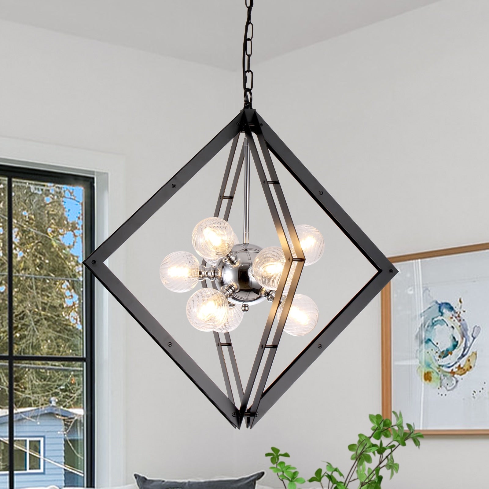 Modern Black Sputnik Chandelier With Clear Glass Shades For Dining Room Dia.24.8 In