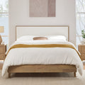 Modern Boucl Platform Bed With Upholstered Headboard Solid Wood Frame