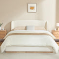 Modern Boucl Upholstered Wingback Bed With Solid Wood Base