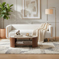 Modern Boucle 3 Seater Sofa With Sculpted Wood Inset Arms And Rubberwood Legs By Harper Bright Designs