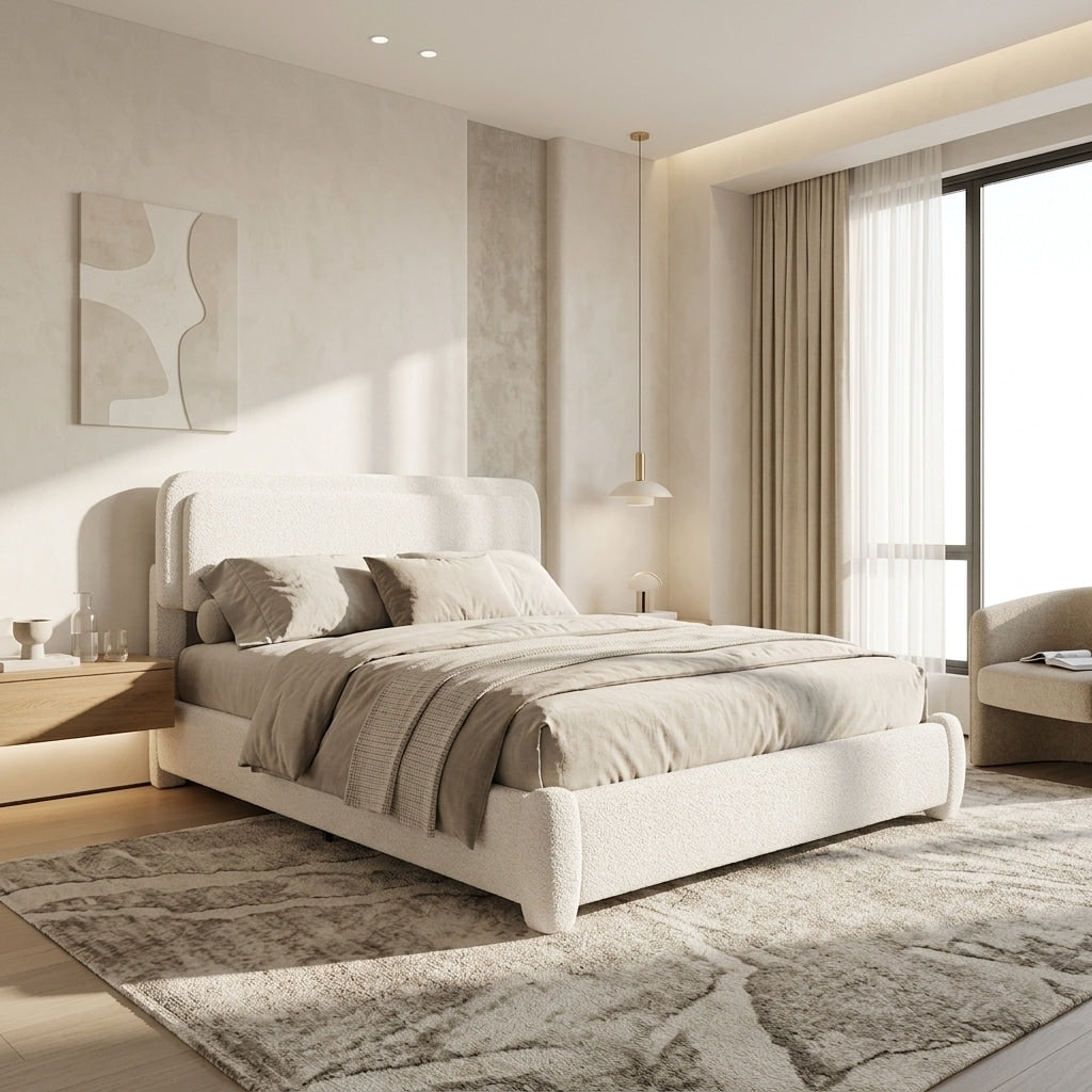 Modern Boucle Bed Frame With Adjustable 41 43 Headboard By Harper Bright Designs