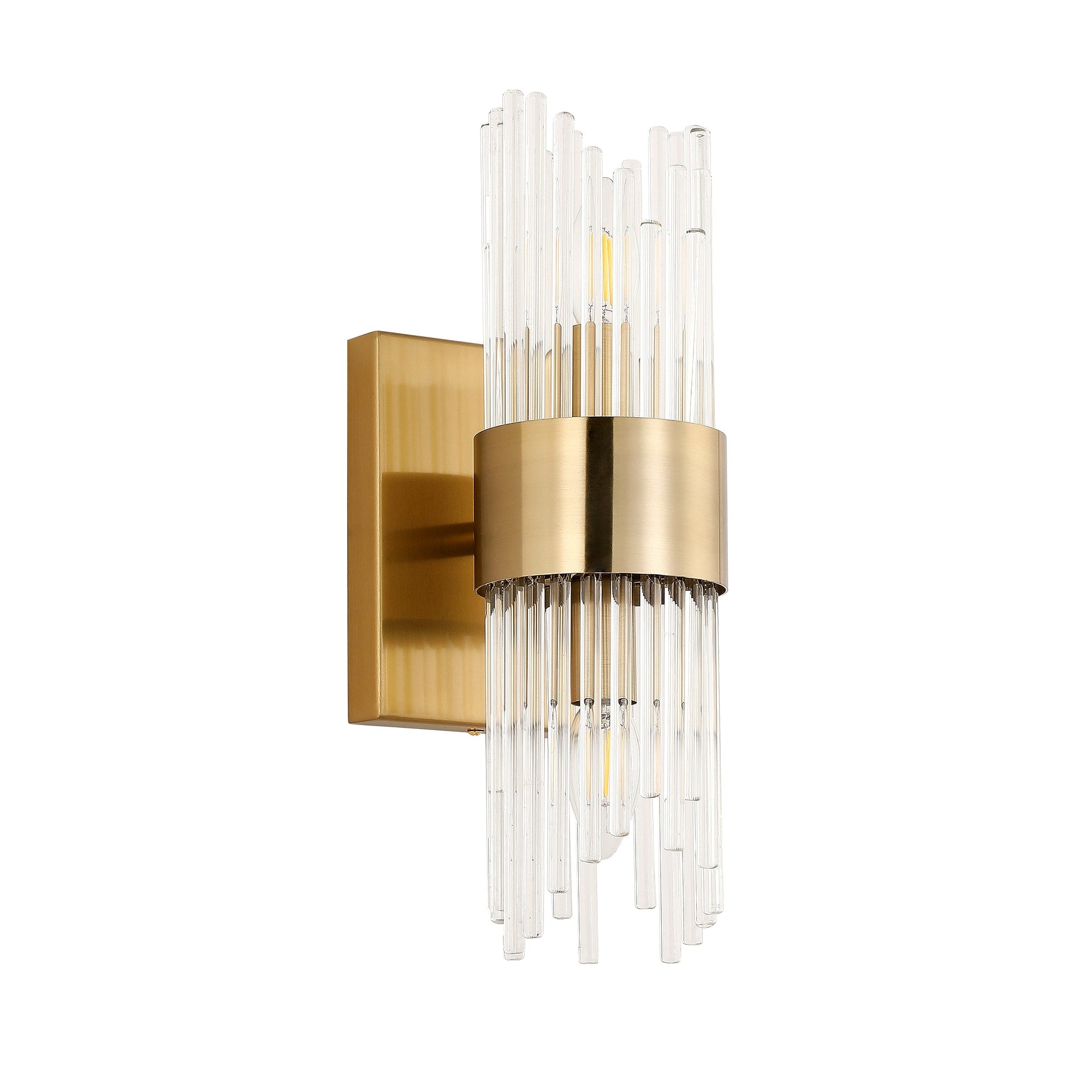 Modern Brass 2 Light Sconce With Fluted Ribbed Glass Shades