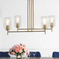 Modern Brass 5 Light Linear Island Light With Clear Glass Shades For Kitchen Dining Room And Breakfast Bar