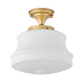 Modern Brass Semi Flush Mount Ceiling Light With Frosted White Glass Shade