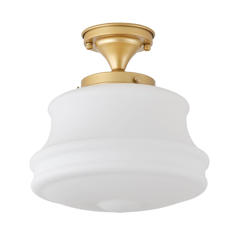 Modern Brass Semi Flush Mount Ceiling Light With Frosted White Glass Shade