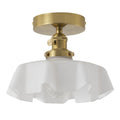 Modern Brass Semi Flush Mount Ceiling Light With White Glass Shade 1 Light Ceiling Fixture For Bedroom Kitchen Hallway Entryway