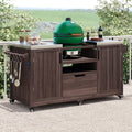 Modern Brown Outdoor Kitchen Island Grill Cart With Drawer Rolling Island Table Serving Cart With Spice Rack