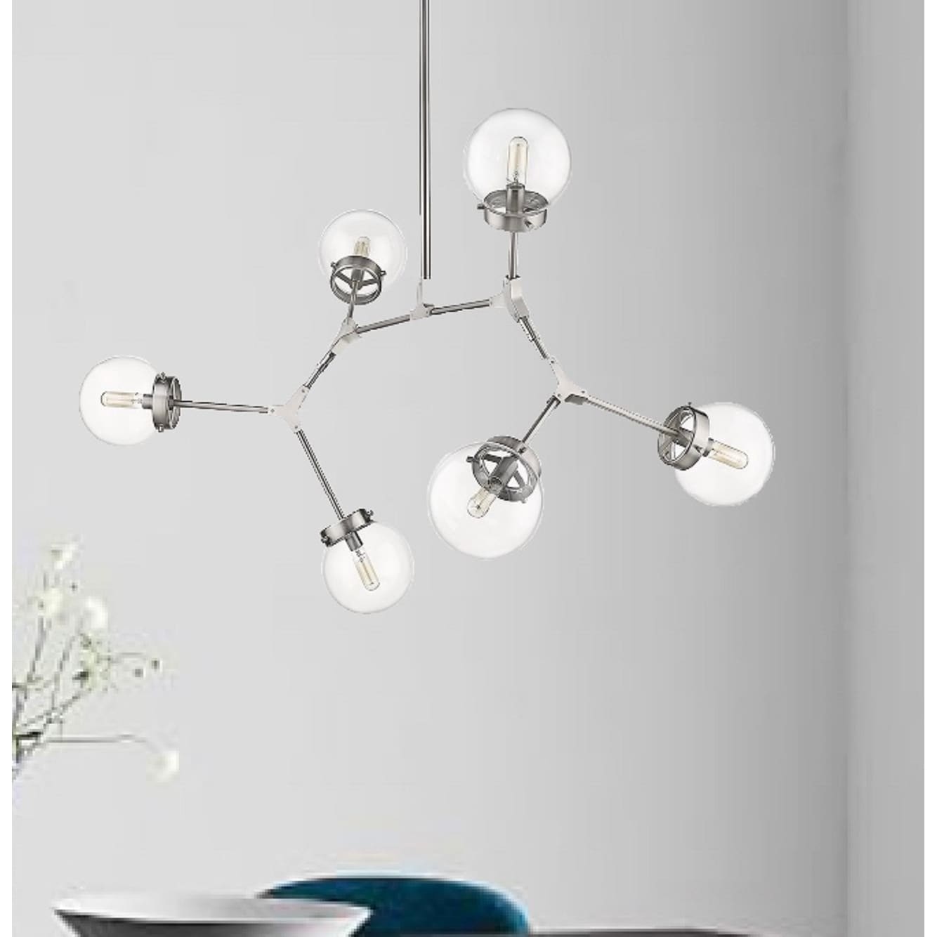 Modern Bubble Geometric Six Light Chandelier In Satin Nickel N A