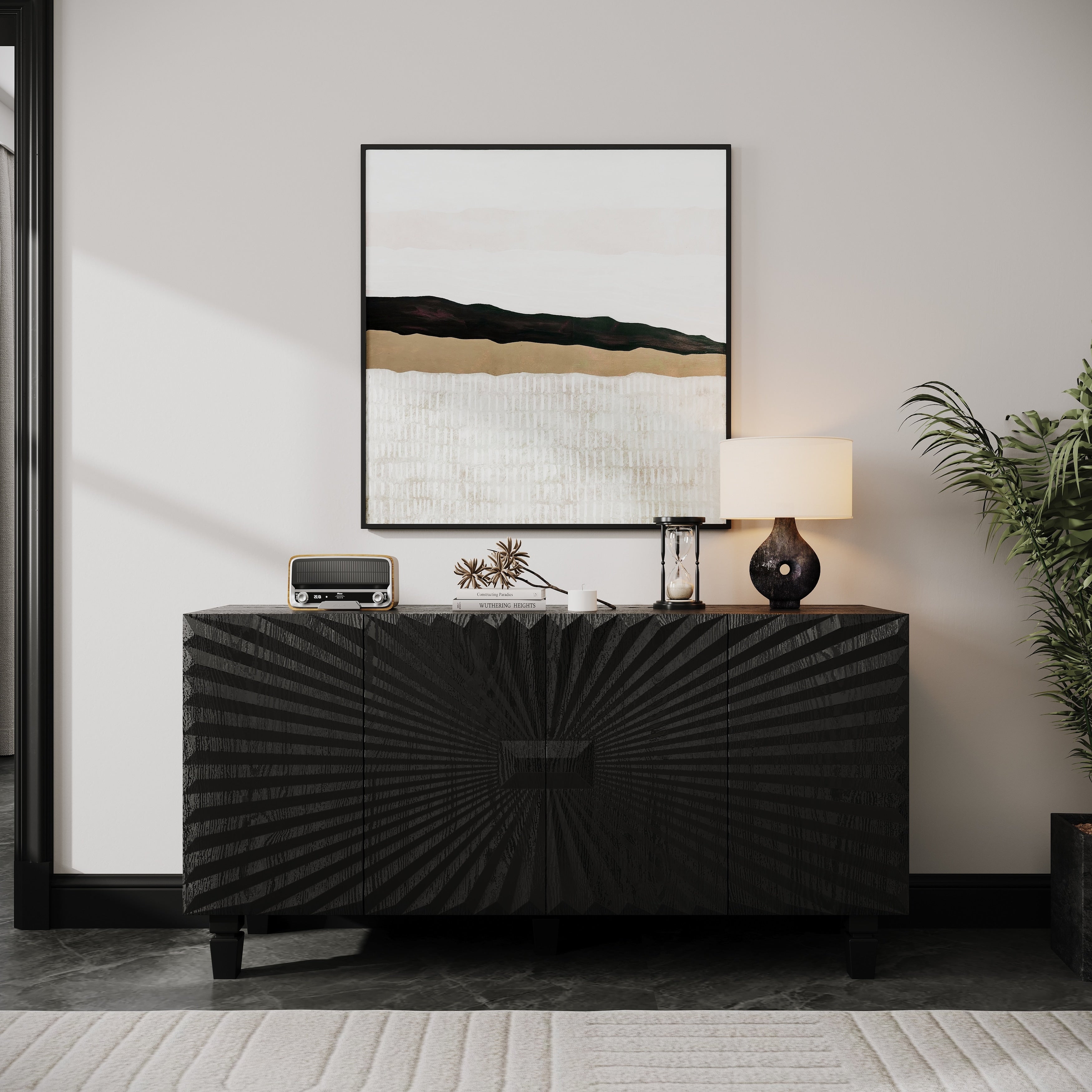 Modern Buffet Cabinet Sideboard With Doors Storage Cabinet Black Credenza Entryway Cabinet With Shelves