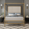 Modern Canopy Bed With 76.5 Tall Fabric Upholstered Headboard Metal 4 Poster Bed Frame