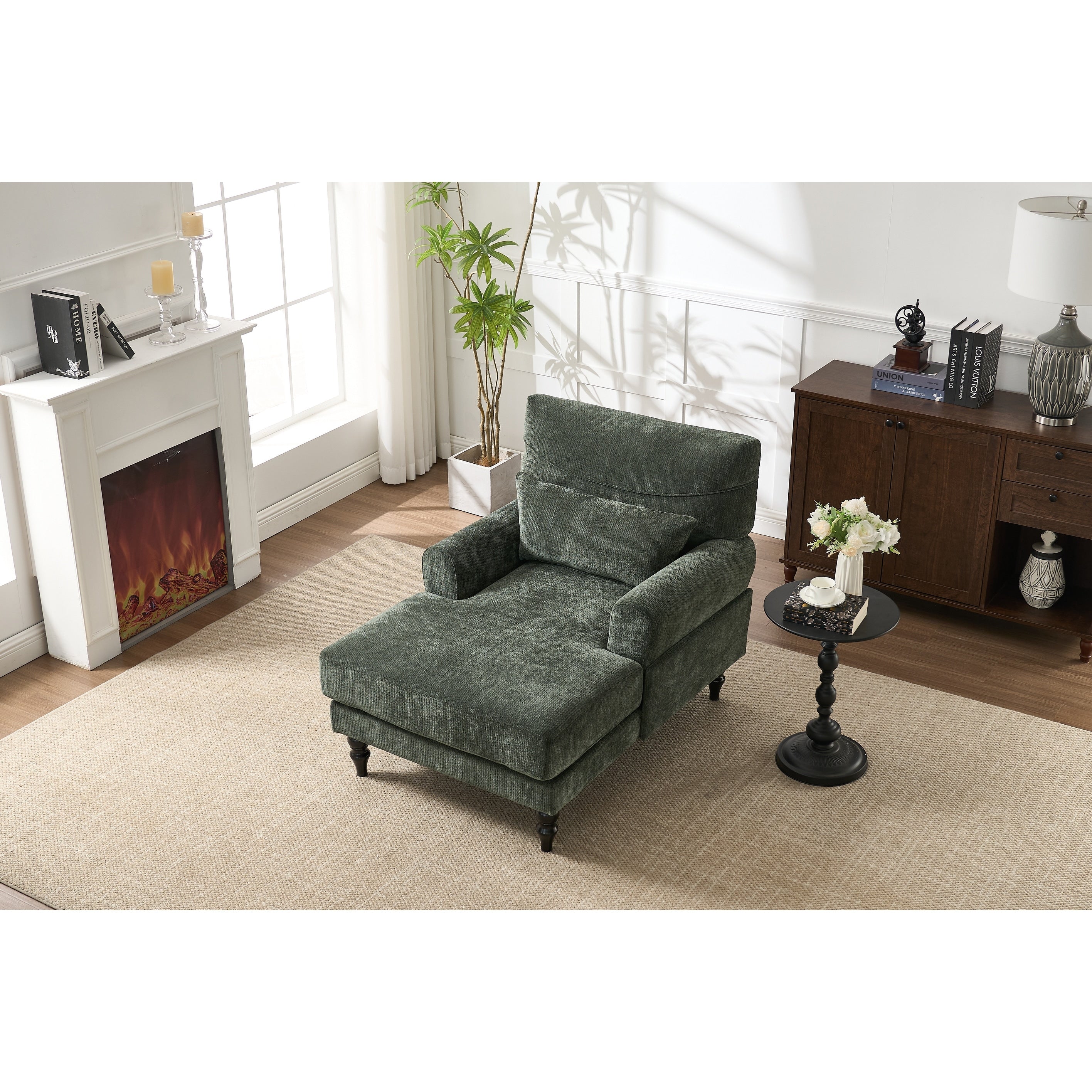 Modern Chaise Lounge Upholstered Indoor Green Leisure Sofa Recliner Office Chair Sleeper For Living Room