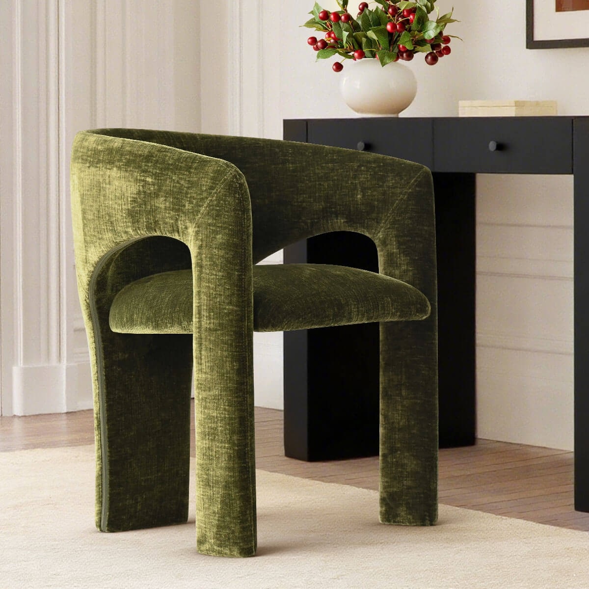 Modern Chenille Upholstered Dining Chair With Arm