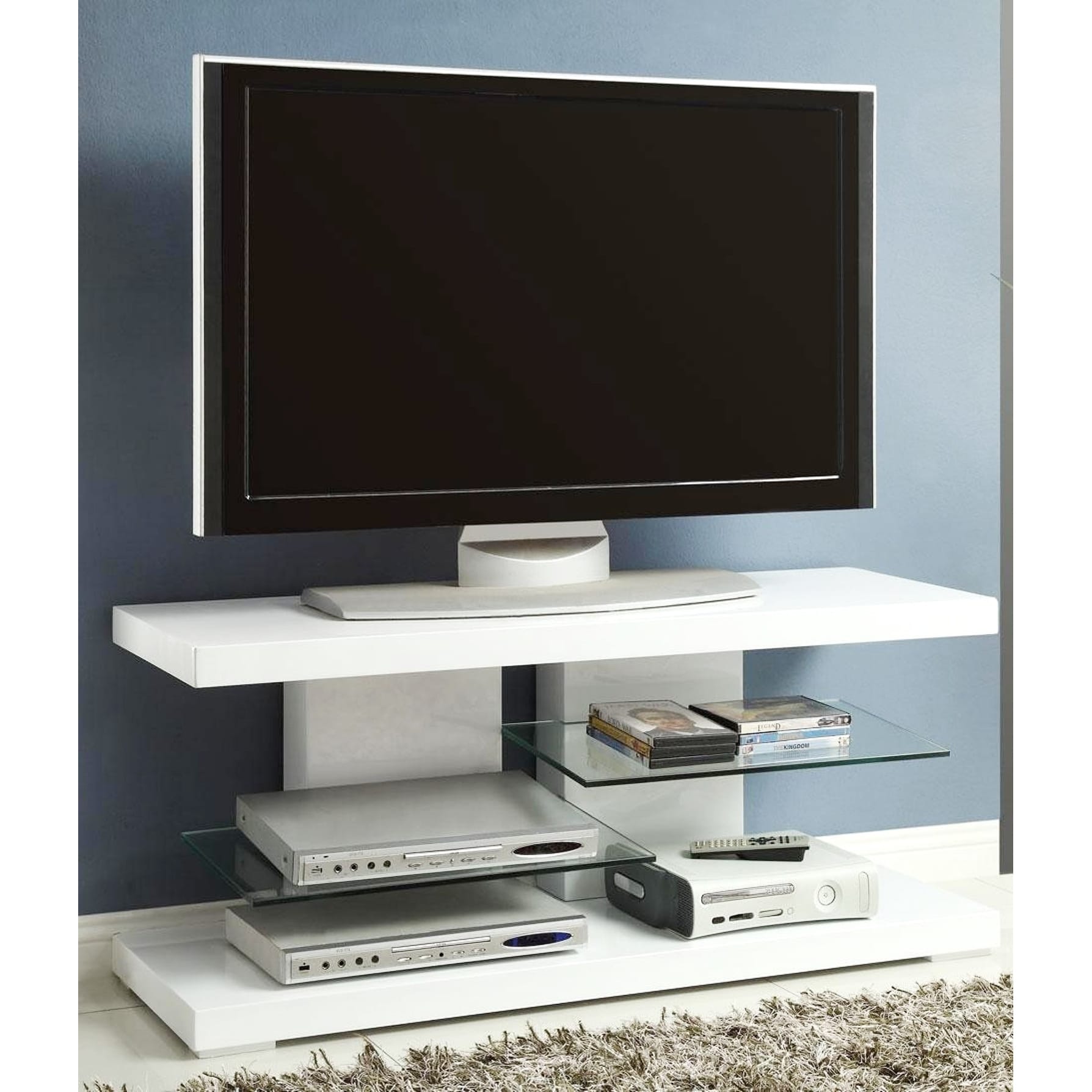 Modern Chic Design Glossy White Display Tv Console With Glass Shelves