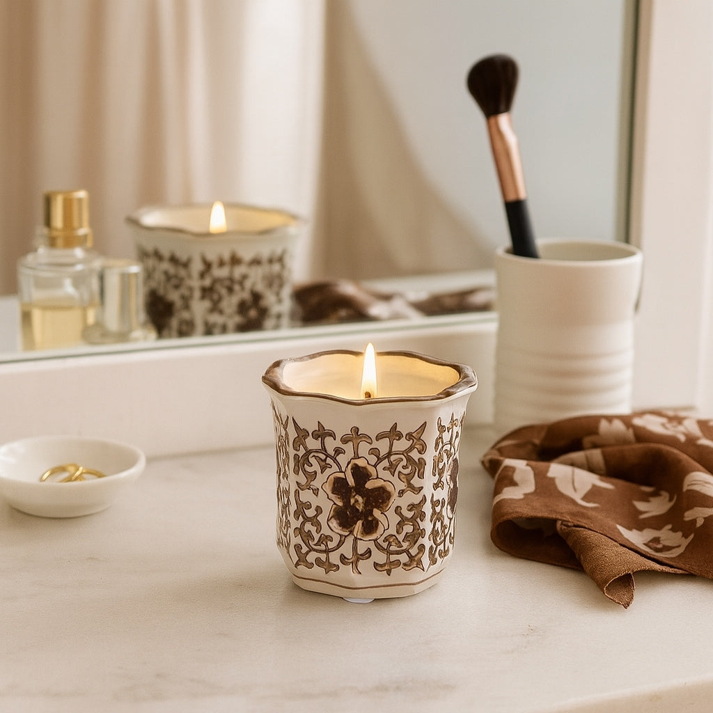 Modern Chinoiserie Ceramic Candle Plumeria Scented 4.0