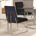 Modern Chrome Artistic Floating Design Tufted Dark Blue Dining Chairs Set Of 2