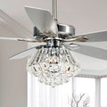 Modern 52 Inch Chrome 5 Blade Crystal Ceiling Fan With Remote
