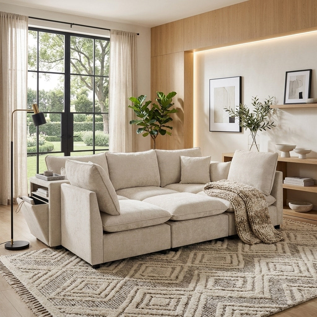 Modern Cloud Modular Sectional Sofa With Movable Ottoman By Harper Bright Designs