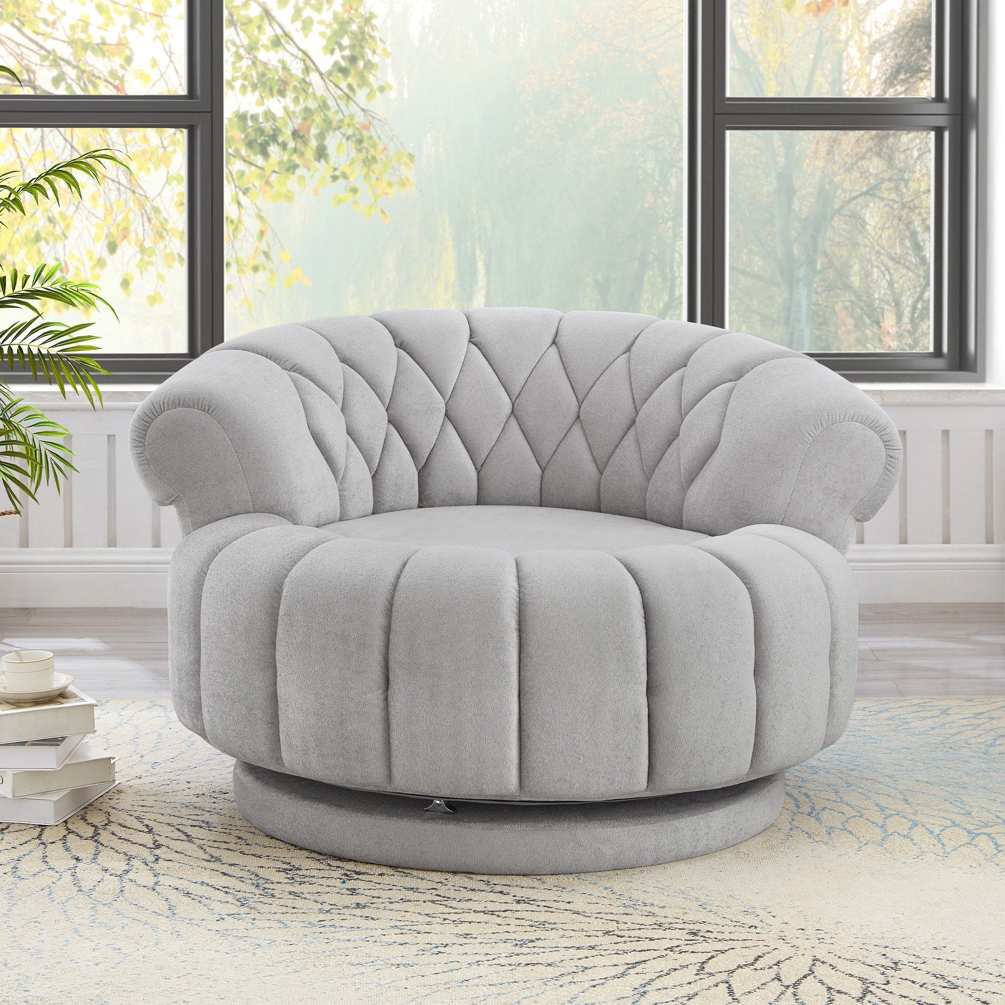 Modern Club Chair Barrel Chair Swivel Chair With Padded Armrests Accent Chair Grey Sofa Chair Lobby Chair