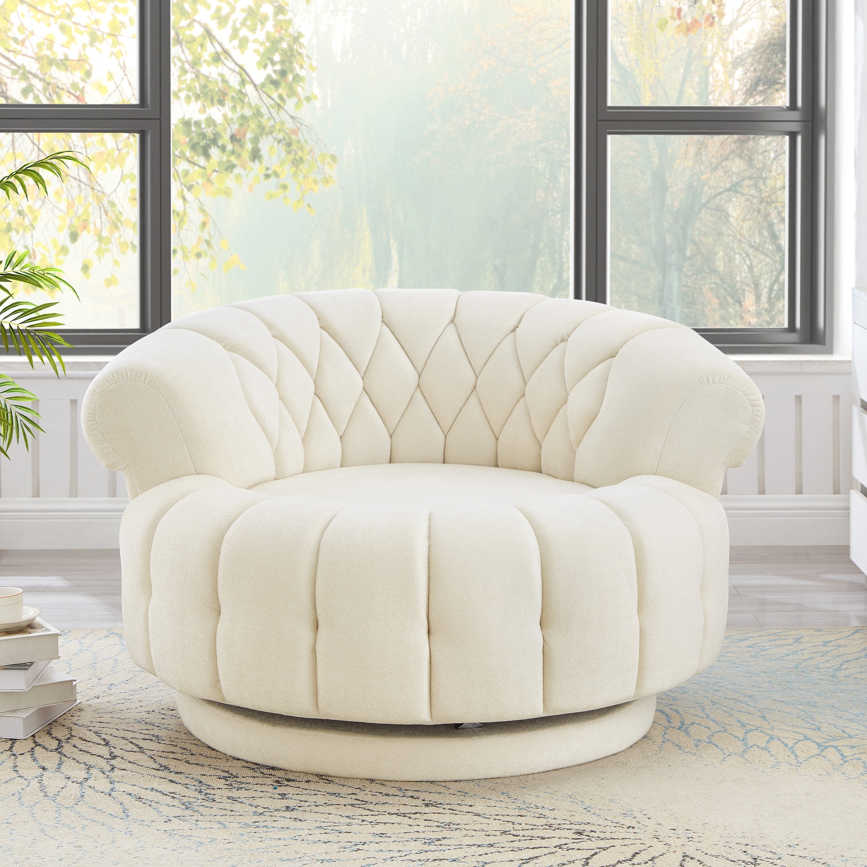 Modern Club Chair Beige Barrel Chair Swivel Chair With Armrests Accent Chair Sofa Chair Lobby Chair