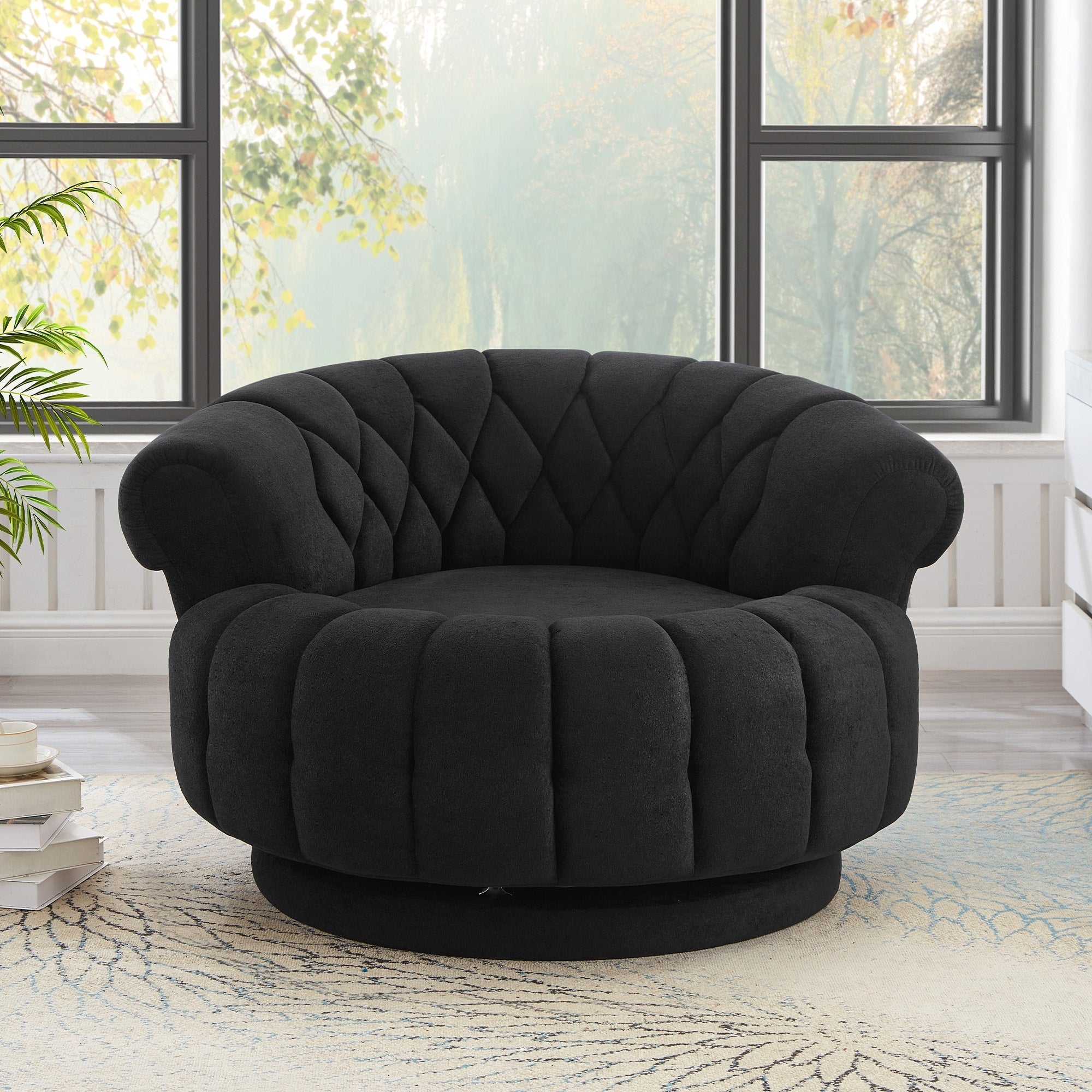 Modern Club Chair Black Barrel Chair Swivel Chair With Armrests Accent Chair Sofa Chair Lobby Chair