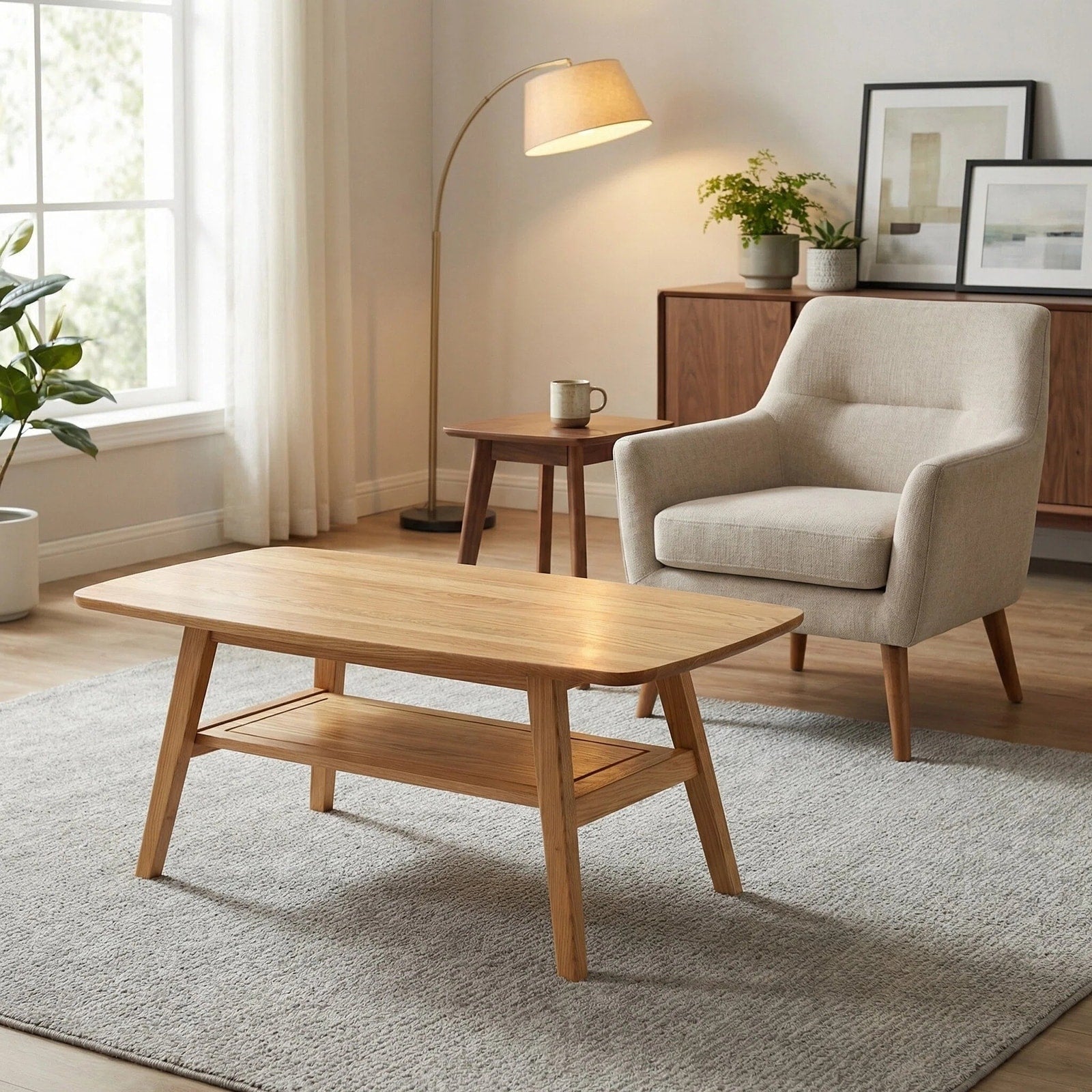 Modern Coffee Table Center Table With Open Shelf Natural Side Table Sofa Table End Table For Living Room