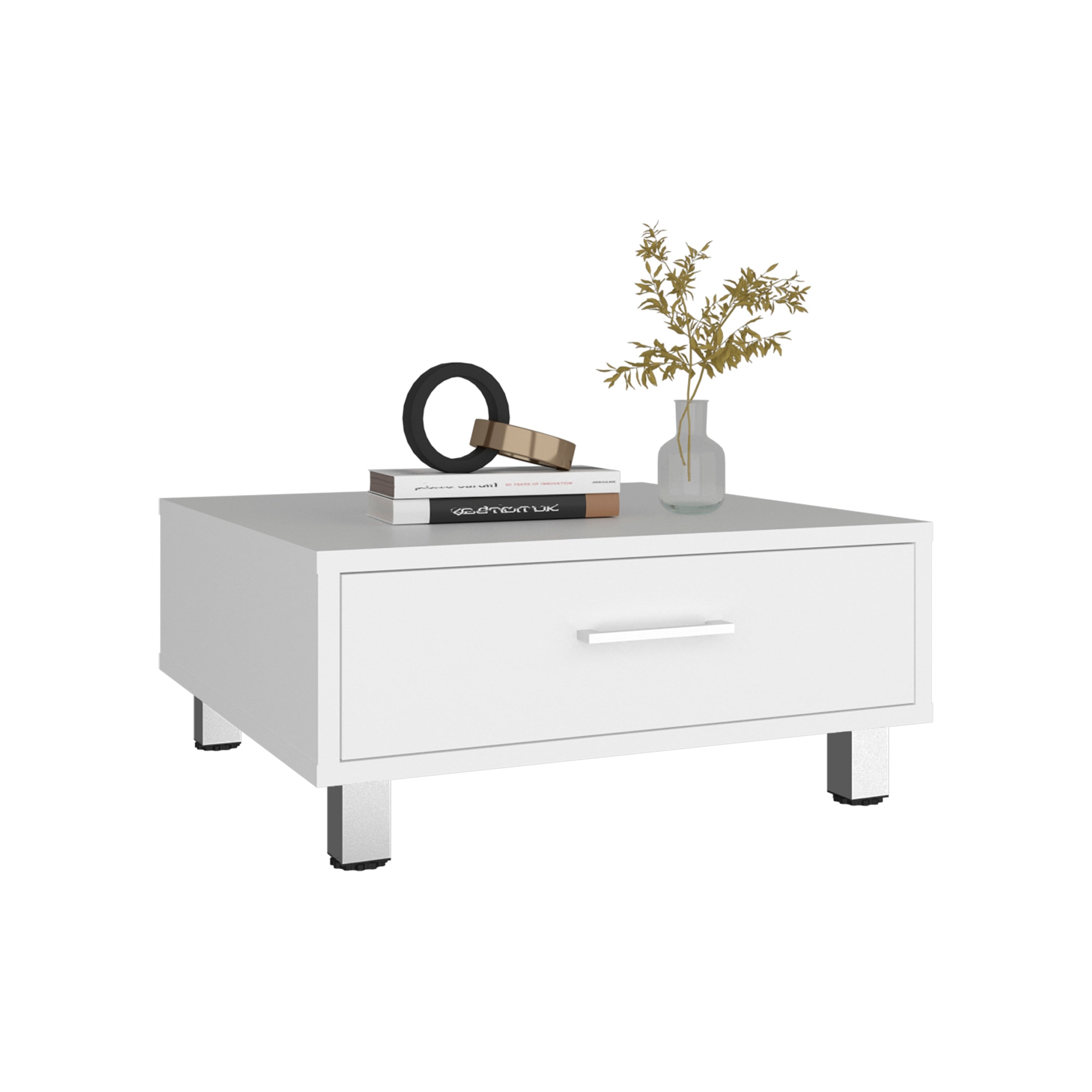 Modern Coffee Table And Center Table With Single Storage Drawer And 4 Stable Legs Practical Living Room