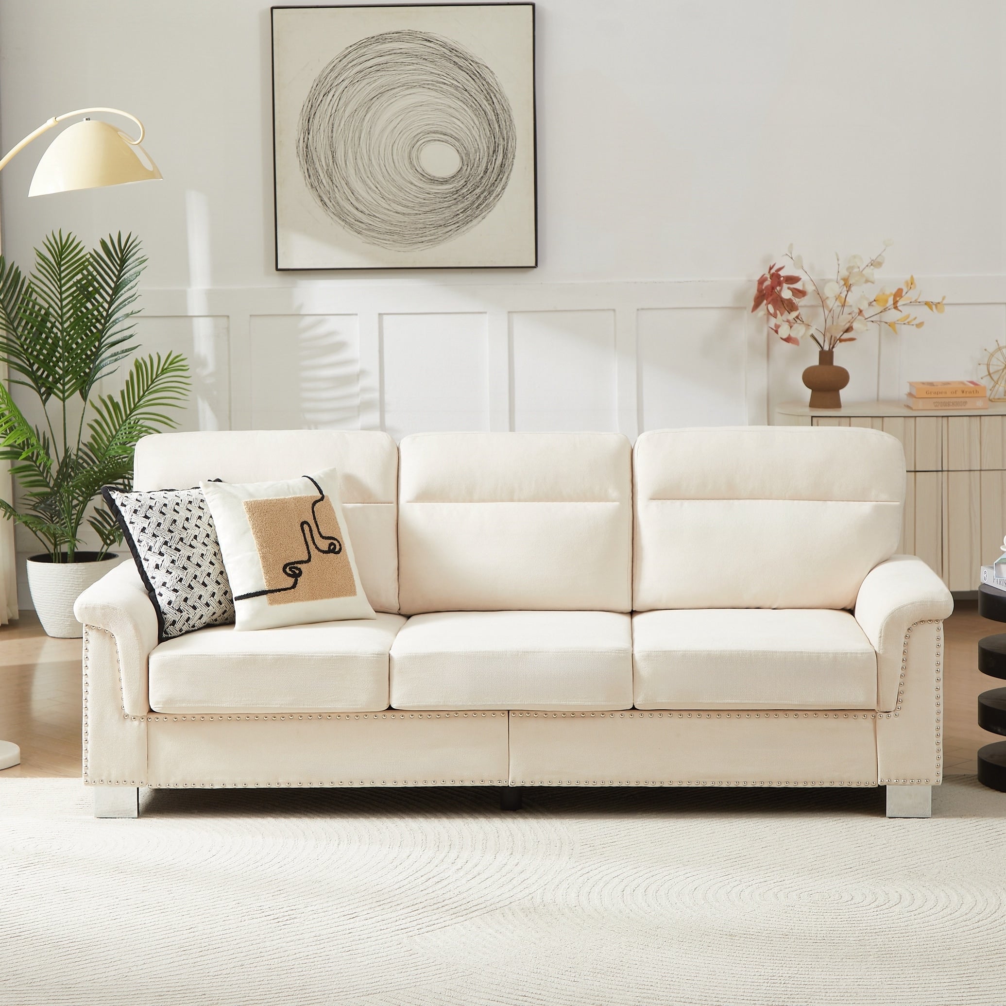 Modern Compressed Snowfleece Fabric 3 Seater Sofa For Living Room Bedroom Office Entertainment Spaces