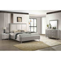 Modern Contemporary Light Gray 4 Pc Bedroom Set Upholstered Bed Nightstand Dresser Mirror