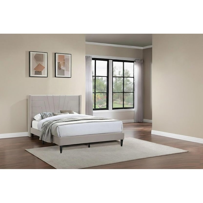 Modern Contemporary Style 1Pc Bed Set Upholstered Platform Bed Light Brown Finish Bedroom Furniture