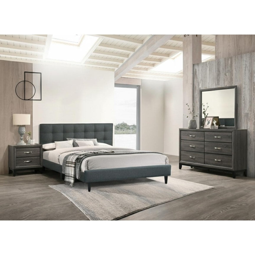 Modern Contemporary Style 4Pc Bed Set Plastic Tapered Legs Metal Handles Charcoal Finish