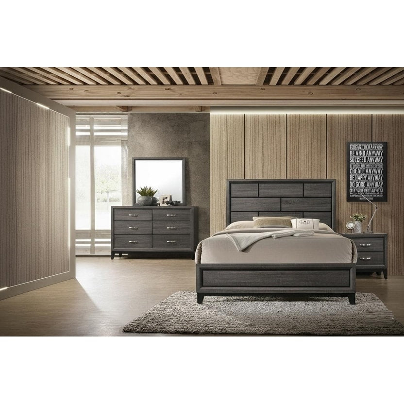 Modern Contemporary Style 4Pc Bed Set Wooden Headboard Design Gray Finish Bedroom Furniture