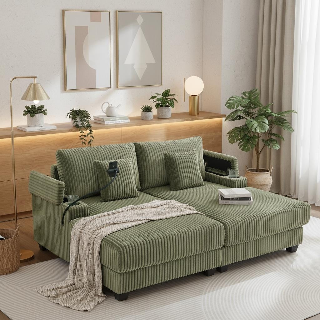 Modern Corduroy Chaise Lounge Sofa By Harper Bright Designs.