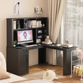Modern Corner Office Desk With Charger And Drawers Bookshelf