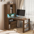 Modern Corner Office Desk With Charger And Drawers Bookshelf