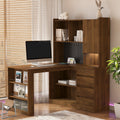 Modern Corner Office Desk With Charger And Drawers Bookshelf