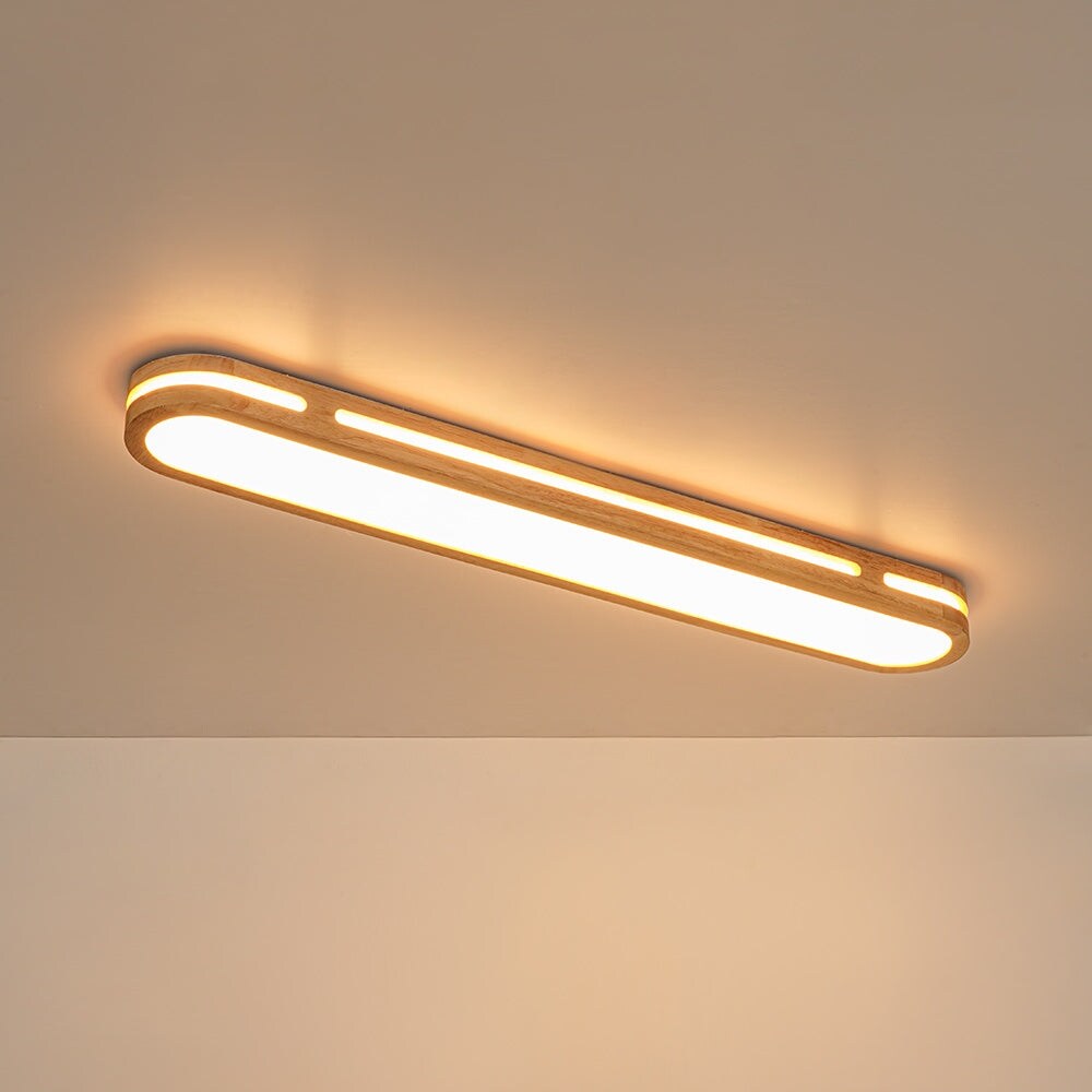 Modern Cottage Dimmable Led Oval Oak Wood Flush Mount Light 37.4 Inches