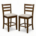 Modern Counter Height Bar Stools Set Of 2 Dirty Oak Finish With Greige Polyester Upholstered Seats Solid Rubberwood