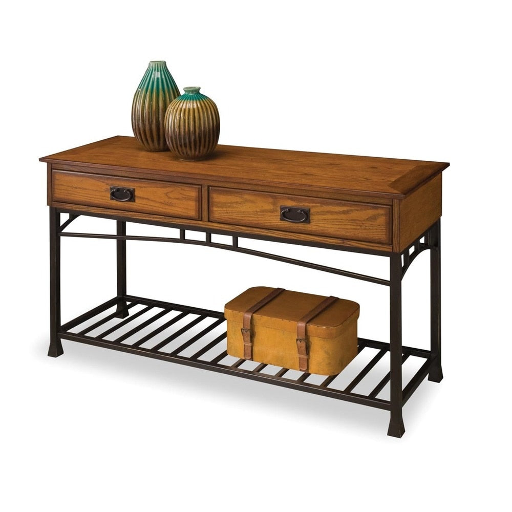 Home Styles Modern Craftsman Distressed Oak And Metal Sofa Table