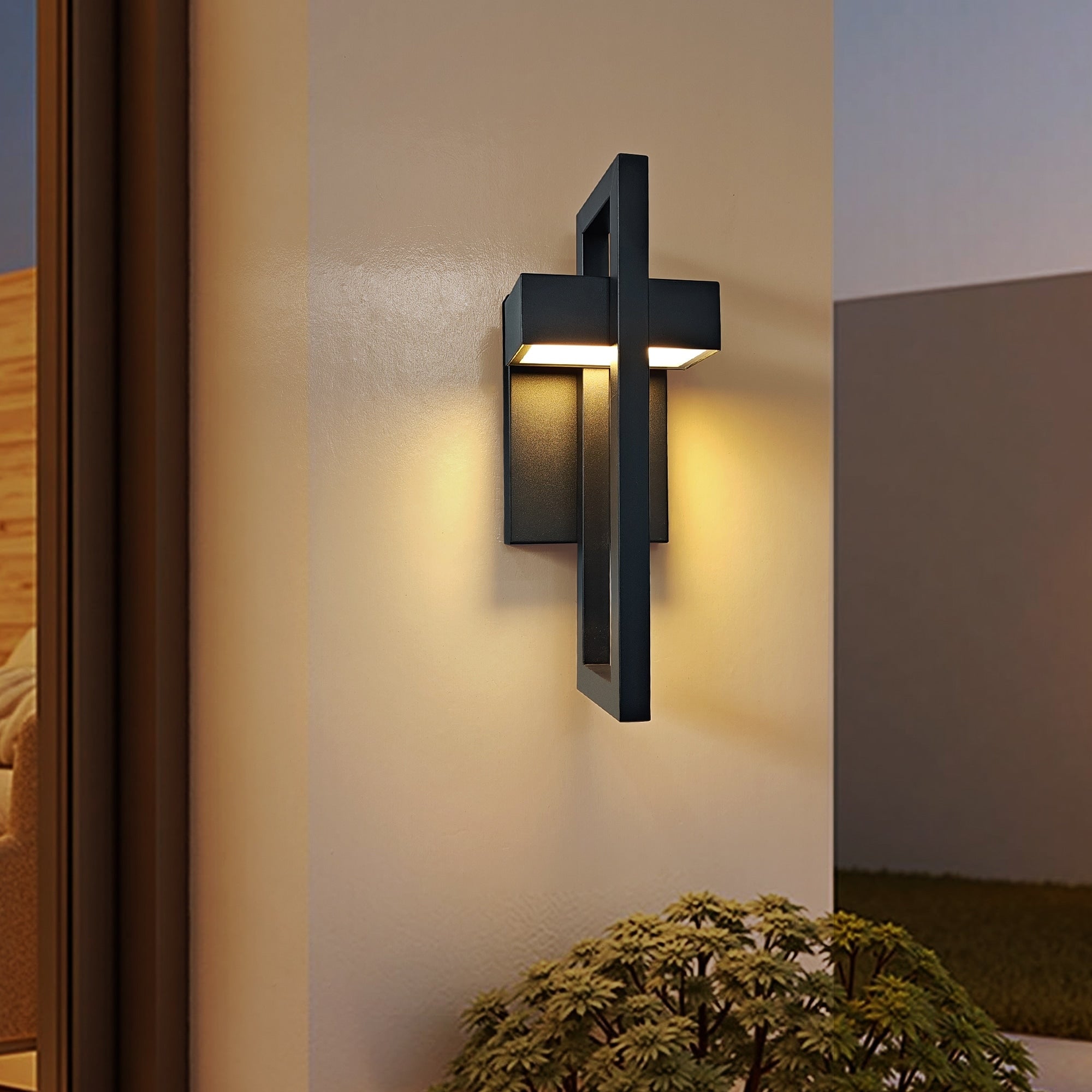Modern Cross Shaped Outdoor Wall Light With 5 Color Temperatures Waterproof Exterior Wall Sconce For Porch Entryway 2 Pack